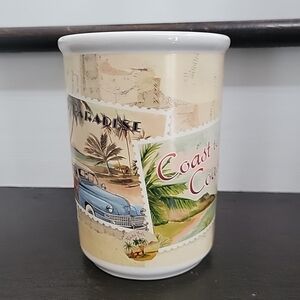 Ceramic Stoneware Cypress Home 7" Utensil Crock Tropical Beach Design